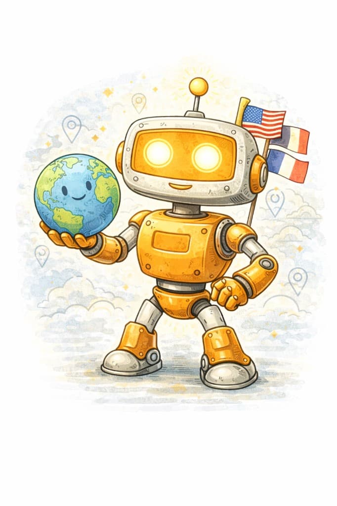 Uluslararası SEO robot illüstrasyonu