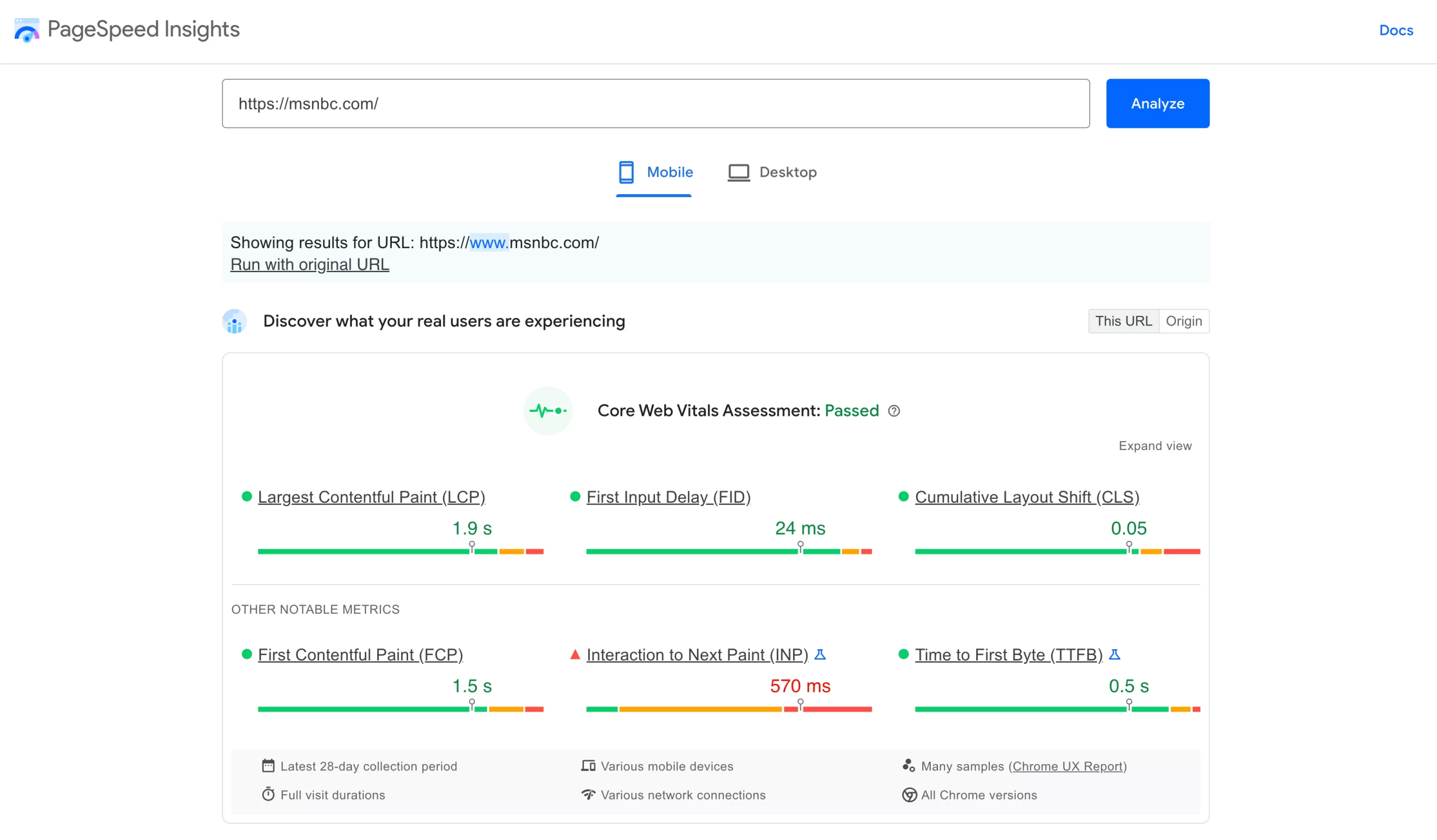 Google PageSpeed Insights.
