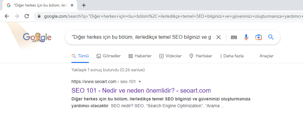 Google’da tırnaklı arama ile içerik kontrolü