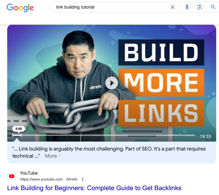 Video içeren featured snippet örneği.