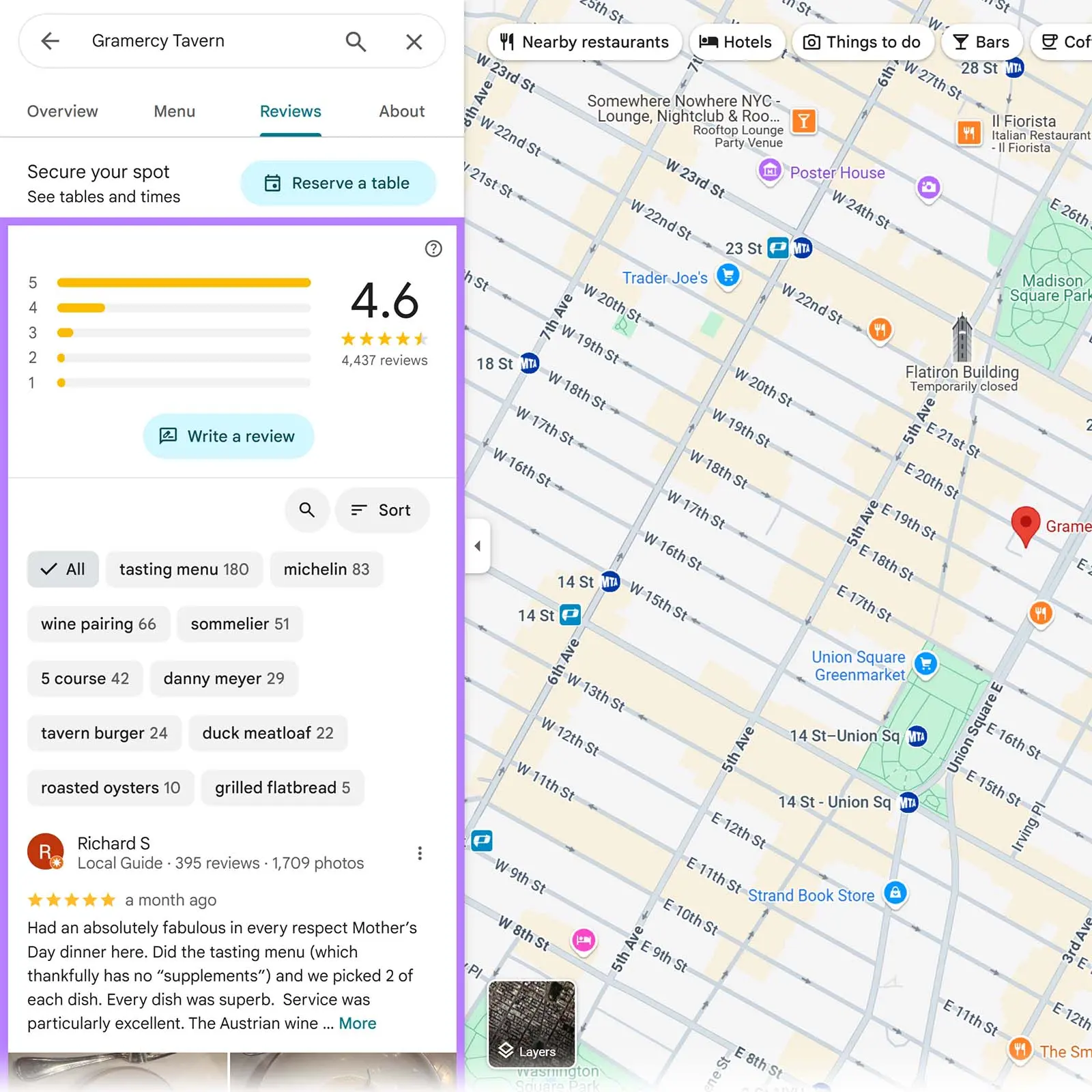 Google Haritalar’da tam yorum listesi ve puan dağılımı — örnek arayüz