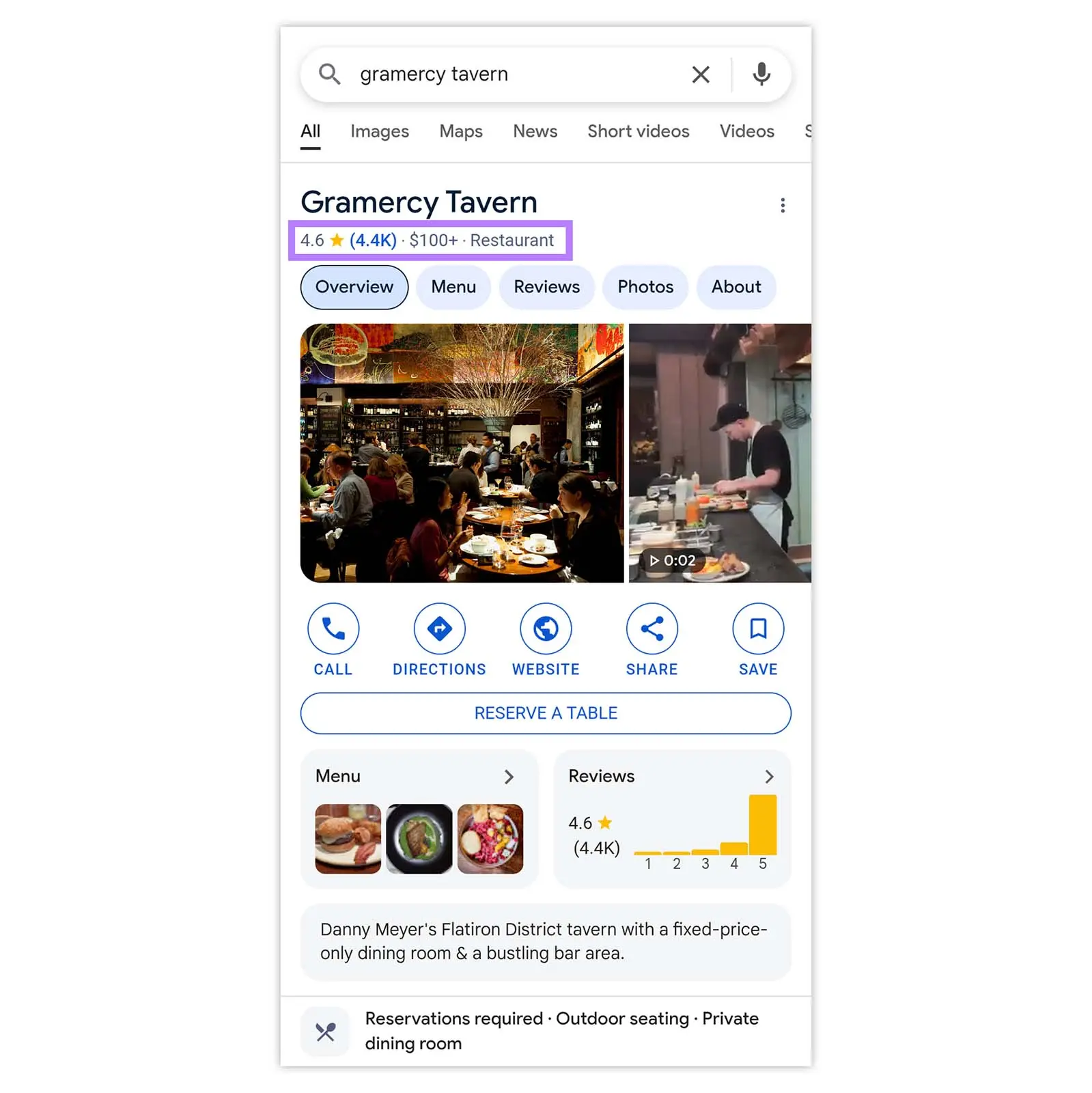 Mobil Google Arama’da işletme profili ve yıldız özeti — örnek arayüz
