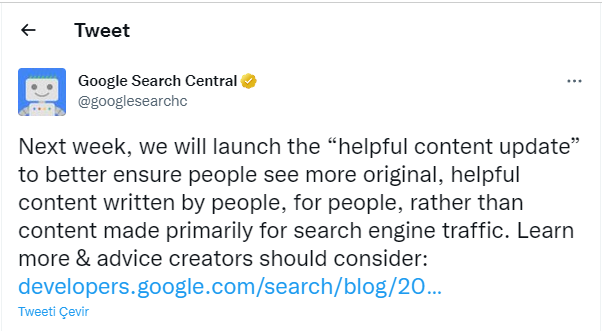Helpful Content Update başlığı ve dolambaçlı ok illüstrasyonu.