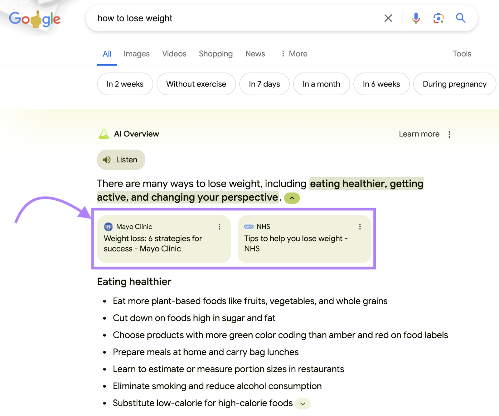 Google arama sonuçlarında yapay zeka özeti örneği.