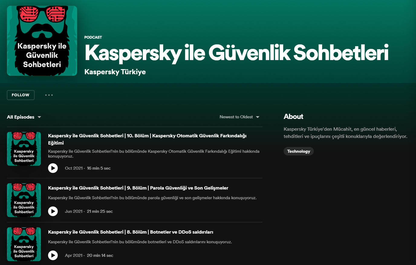 Kaspersky ile Güvenlik Sohbetleri podcast örneği.