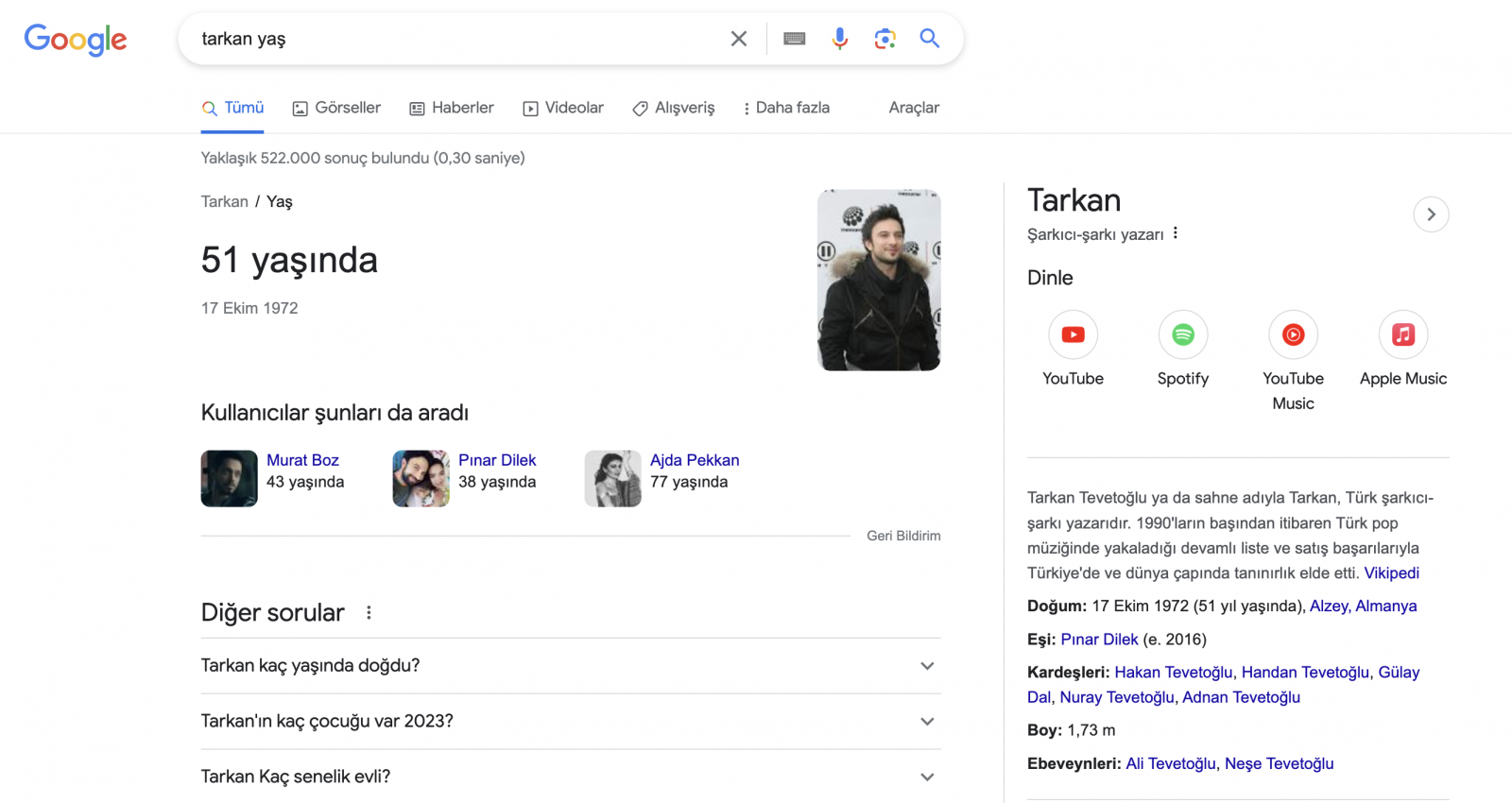 Arama ve SERP davranışına ilişkin örnek grafik.